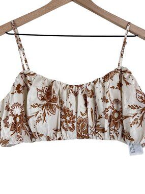 Abercrombie & Fitch Cream Brown Floral Printed Cropped Cami Tank Top